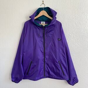 Vintage Helly Hansen Nylon Windbreaker Purple Teal Mountain Logo‎ Size Large